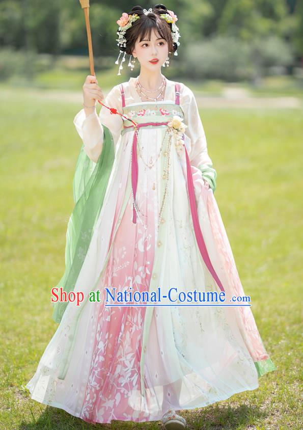 China Ancient Flower Fairy Costumes Traditional Woman Hanfu Dress Tang Dynasty Young Lady Clothing