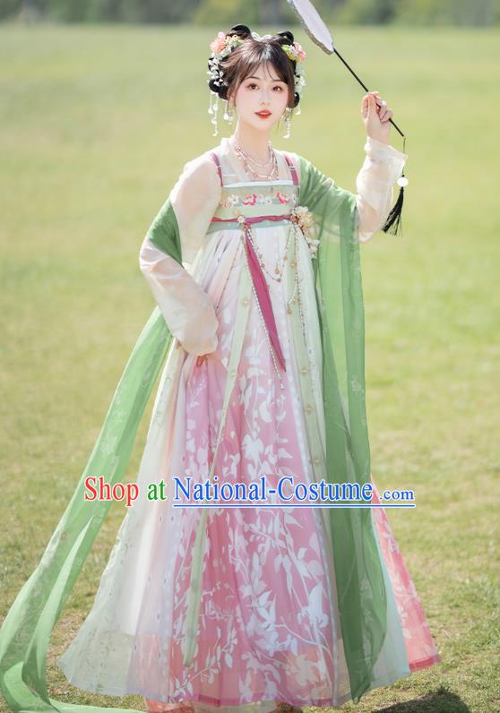 China Ancient Flower Fairy Costumes Traditional Woman Hanfu Dress Tang Dynasty Young Lady Clothing