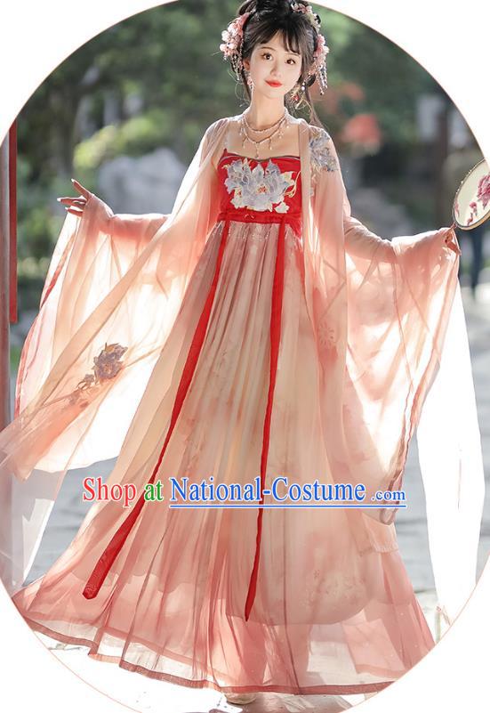 China Traditional Fairy Pink Hanfu Dress Tang Dynasty Young Lady Clothing Ancient Royal Princess Costumes