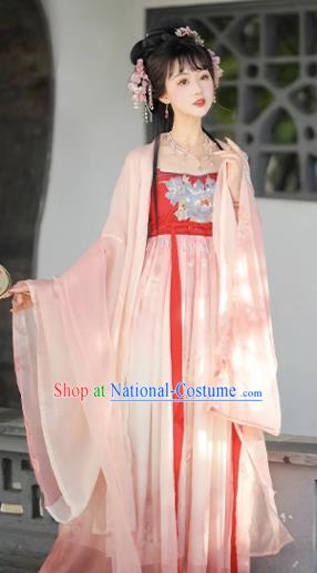 China Traditional Fairy Pink Hanfu Dress Tang Dynasty Young Lady Clothing Ancient Royal Princess Costumes