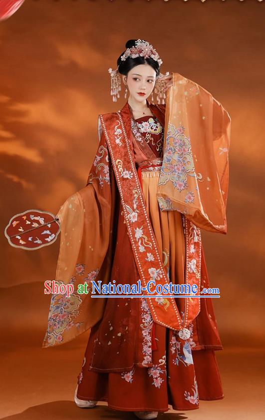 China Ancient Royal Empress Costumes Traditional Wedding Red Hanfu Dress Song Dynasty Imperial Consort Clothing