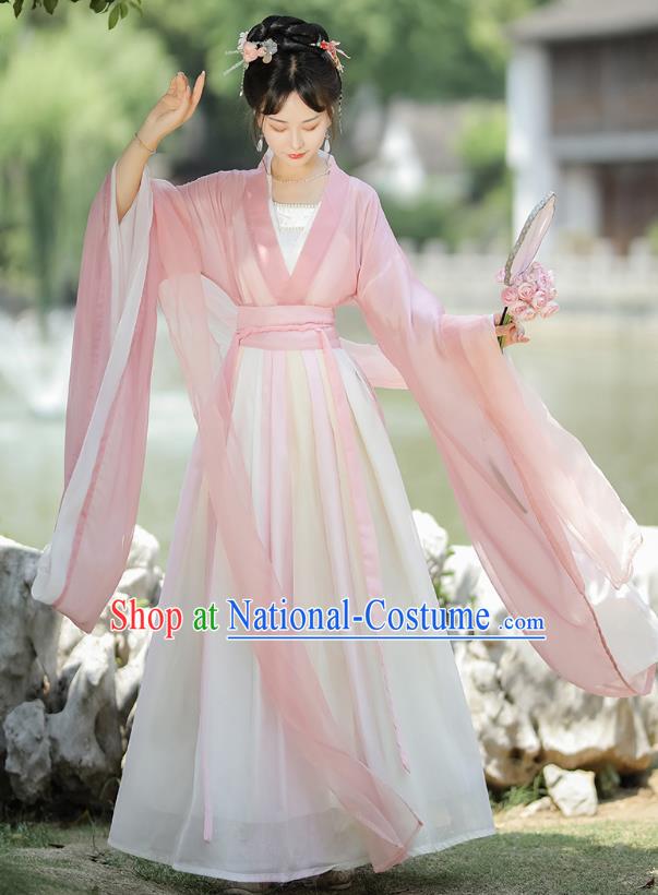 China Jin Dynasty Imperial Princess Clothing Ancient Fairy Costumes Traditional Pink Hanfu Dress