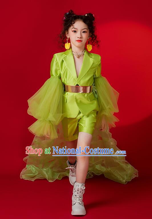 Top Model Contest Green Suit Stage Show Costume Children Catwalks Training Clothing