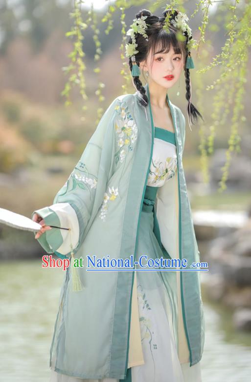 China Ancient Country Lady Costumes Traditional Green Hanfu Dresses Song Dynasty Woman Clothing