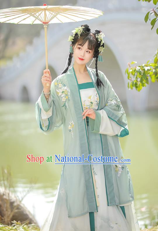 China Ancient Country Lady Costumes Traditional Green Hanfu Dresses Song Dynasty Woman Clothing