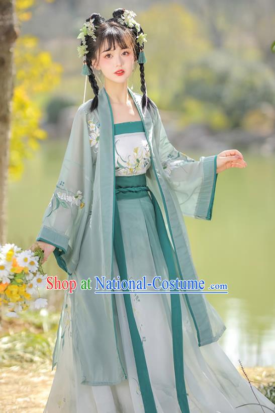 China Ancient Country Lady Costumes Traditional Green Hanfu Dresses Song Dynasty Woman Clothing