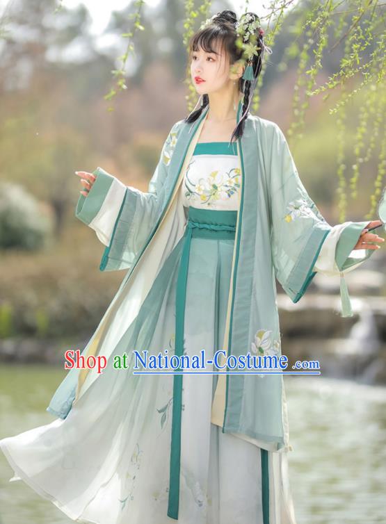 China Ancient Country Lady Costumes Traditional Green Hanfu Dresses Song Dynasty Woman Clothing