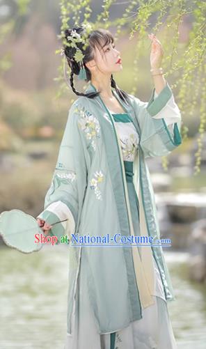 China Ancient Country Lady Costumes Traditional Green Hanfu Dresses Song Dynasty Woman Clothing