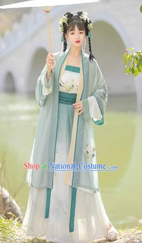 China Ancient Country Lady Costumes Traditional Green Hanfu Dresses Song Dynasty Woman Clothing