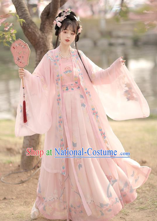 China Ancient Noble Lady Clothing Traditional Woman Pink Hanfu Dress Song Dynasty Princess Costumes