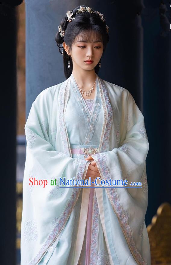 China Romantic TV Series New Life Begins Princess Li Wei Clothing Ancient Court Lady Costumes Blue Hanfu Dress