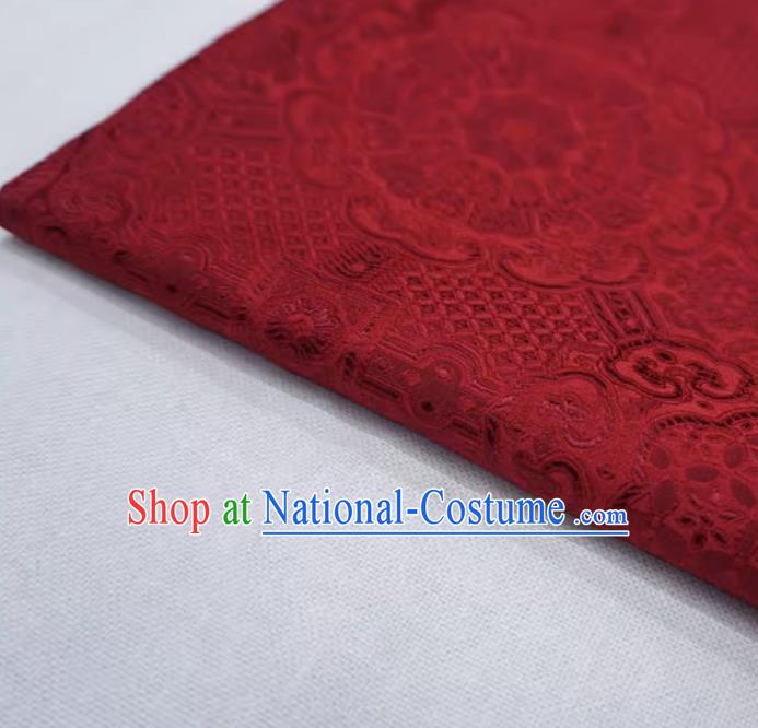 Deep Red China Traditional Brocade Fabric Classical Treasure Round Pattern Design Cloth Hanfu Drapery