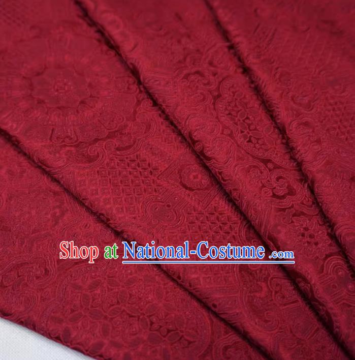 Deep Red China Traditional Brocade Fabric Classical Treasure Round Pattern Design Cloth Hanfu Drapery