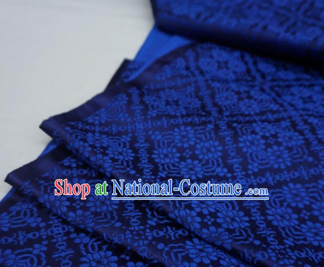 Royal Blue China Hanfu Drapery Traditional Brocade Fabric Classical Rhombus Flower Pattern Design Cloth