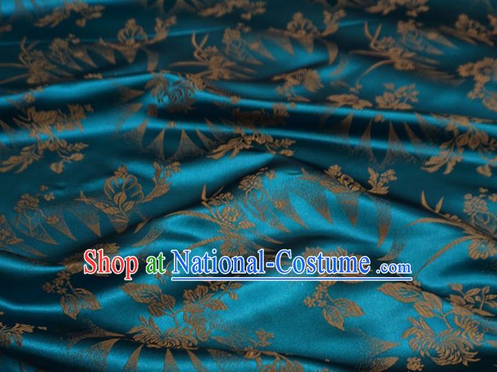 Peacock Blue China Traditional Brocade Fabric Classical Flowers Pattern Design Cloth Tibetan Dress Drapery