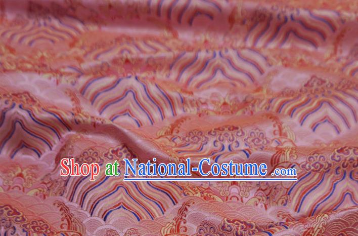 Pink China Ancient Dress Drapery Traditional Brocade Fabric Classical Waves Pattern Design Cloth