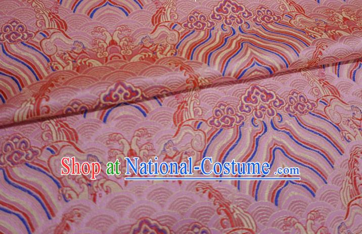 Pink China Ancient Dress Drapery Traditional Brocade Fabric Classical Waves Pattern Design Cloth