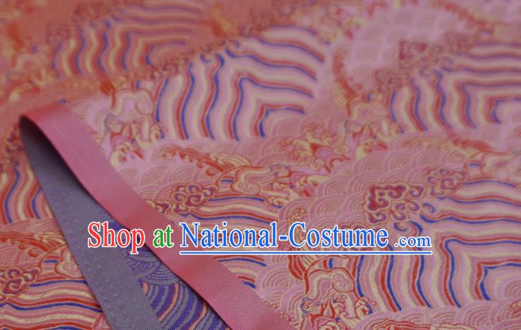 Pink China Ancient Dress Drapery Traditional Brocade Fabric Classical Waves Pattern Design Cloth