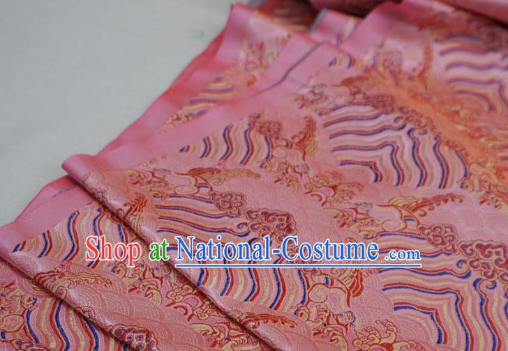 Pink China Ancient Dress Drapery Traditional Brocade Fabric Classical Waves Pattern Design Cloth