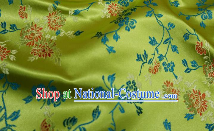 Lime China Classical Chrysanthemum Pattern Design Cloth Cheongsam Drapery Traditional Brocade Fabric