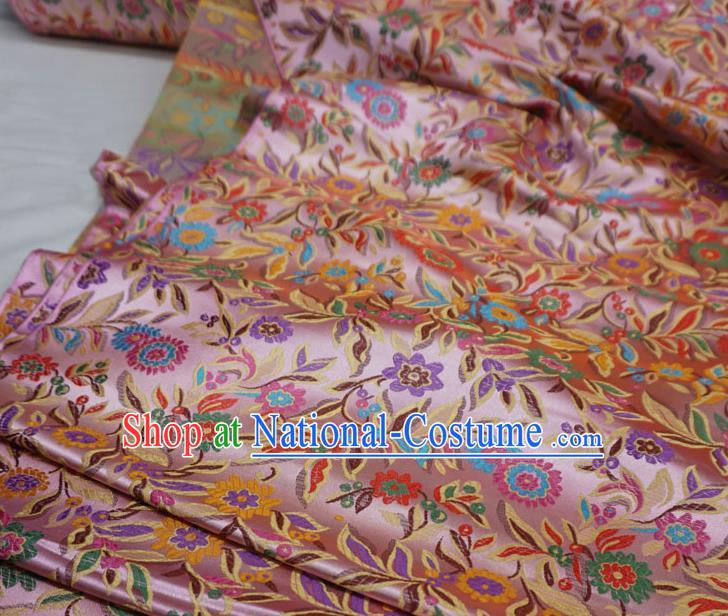 Peach Pink China Cheongsam Drapery Traditional Brocade Fabric Classical Flowers Pattern Design Cloth