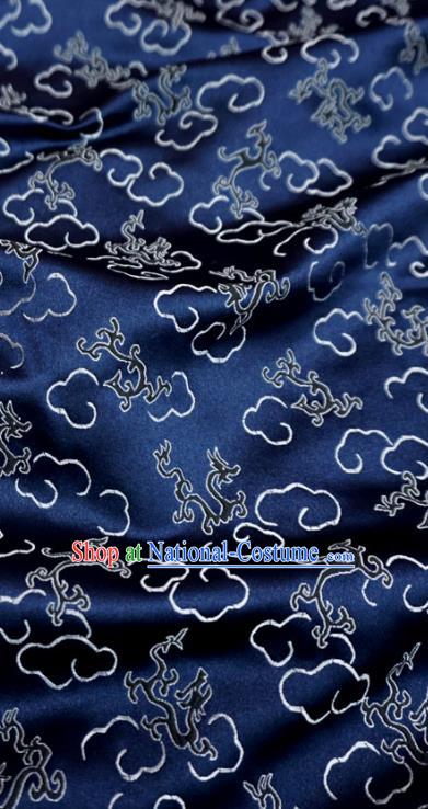 Dark Blue China Tang Suit Drapery Traditional Brocade Fabric Classical Little Dragon Pattern Design Cloth