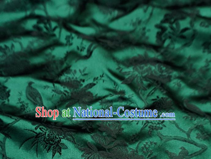 Atrovirens China Classical Flower Bird Pattern Design Cloth Cheongsam Drapery Traditional Brocade Fabric