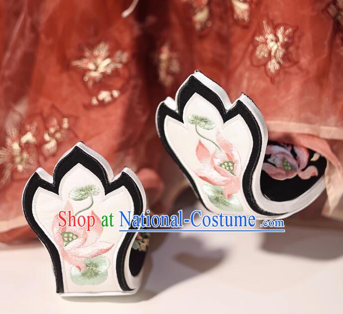 China Traditional Hanfu Embroidered Shoes Handmade Black Shoes Tang Dynasty Princess Lotus Shoes