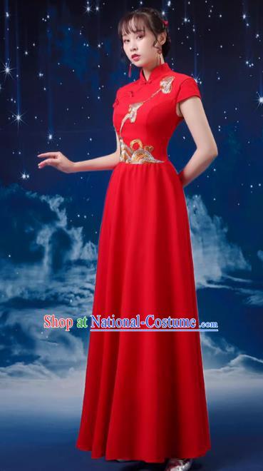 Red Choir Performance Clothing Women Long Skirt Conductor Dress Poetry Recitation Stage Performance Clothing