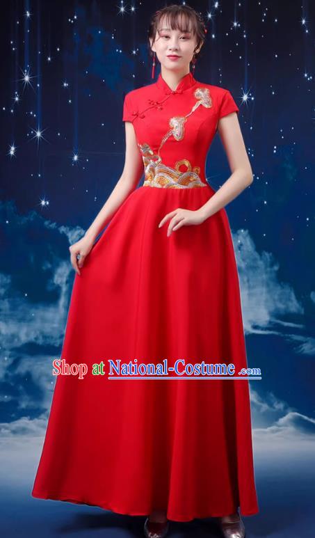 Red Choir Performance Clothing Women Long Skirt Conductor Dress Poetry Recitation Stage Performance Clothing