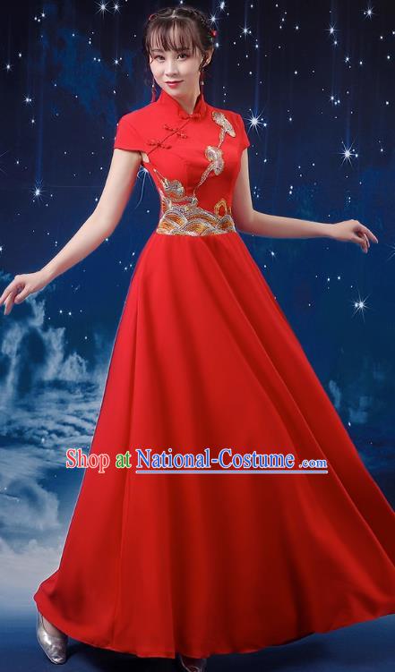 Red Choir Performance Clothing Women Long Skirt Conductor Dress Poetry Recitation Stage Performance Clothing