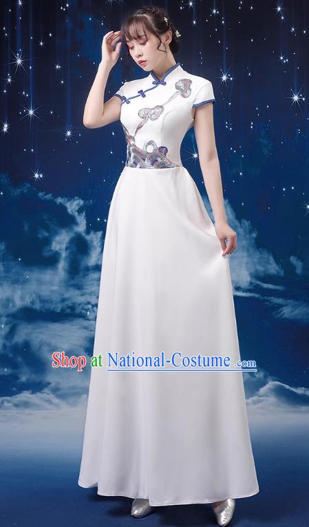 White Choir Costume Female Long Skirt Conductor Dress Poetry Recitation Stage Performance Costume