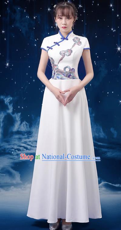 White Choir Costume Female Long Skirt Conductor Dress Poetry Recitation Stage Performance Costume