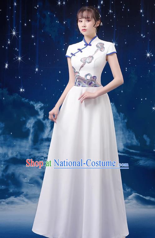 White Choir Costume Female Long Skirt Conductor Dress Poetry Recitation Stage Performance Costume