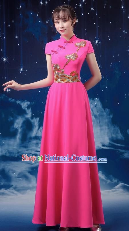 Rose Red Choir Costume Female Long Skirt Conductor Dress Poetry Recitation Stage Performance Costume