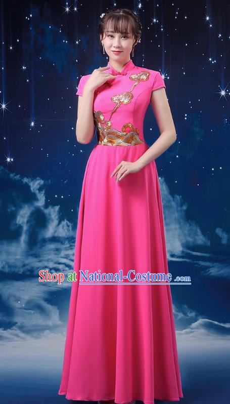 Rose Red Choir Costume Female Long Skirt Conductor Dress Poetry Recitation Stage Performance Costume