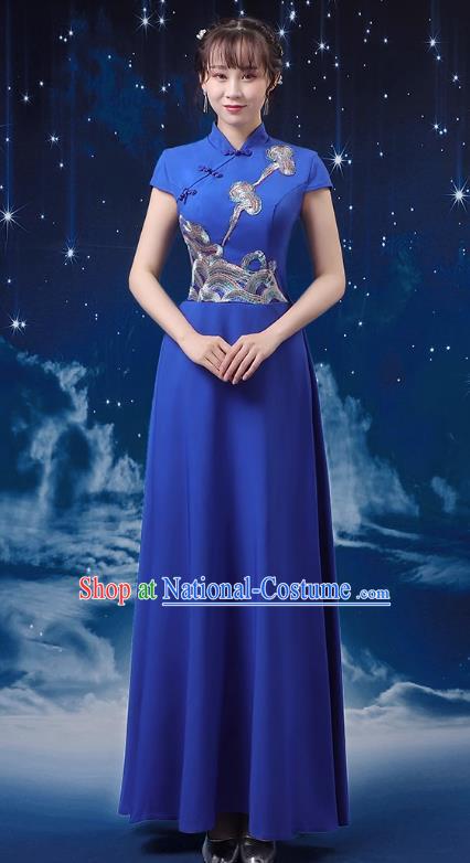 Sapphire Blue Choir Performance Clothing Women Long Skirt Conductor Dress Poetry Recitation Stage Performance Clothing