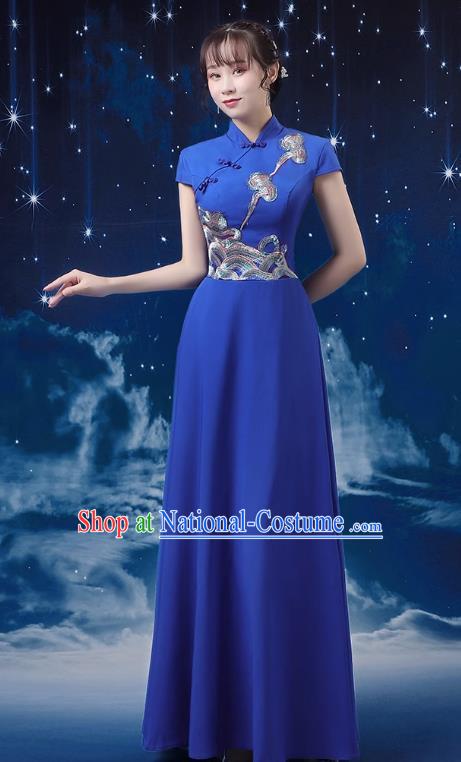 Sapphire Blue Choir Performance Clothing Women Long Skirt Conductor Dress Poetry Recitation Stage Performance Clothing