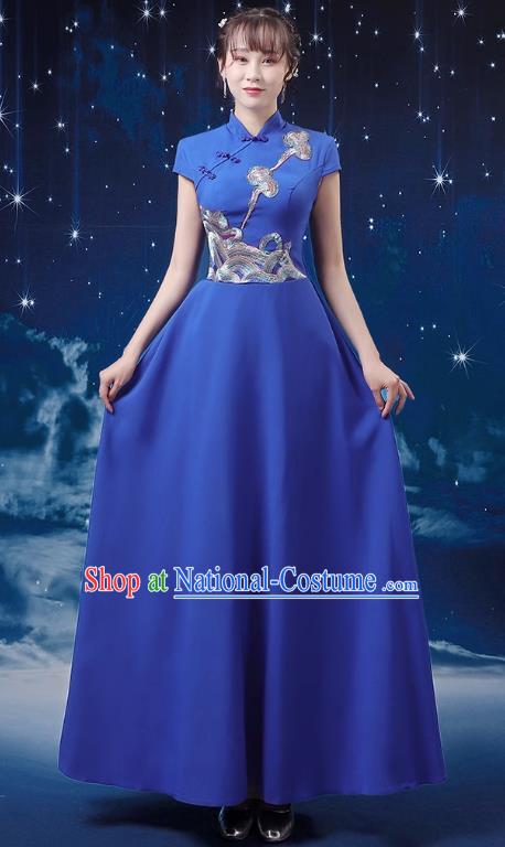 Sapphire Blue Choir Performance Clothing Women Long Skirt Conductor Dress Poetry Recitation Stage Performance Clothing