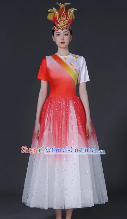 Opening Dance Big Swing Skirt Female Modern Dance Costume Chinese Chorus Dancer Performance Costume In The Lights