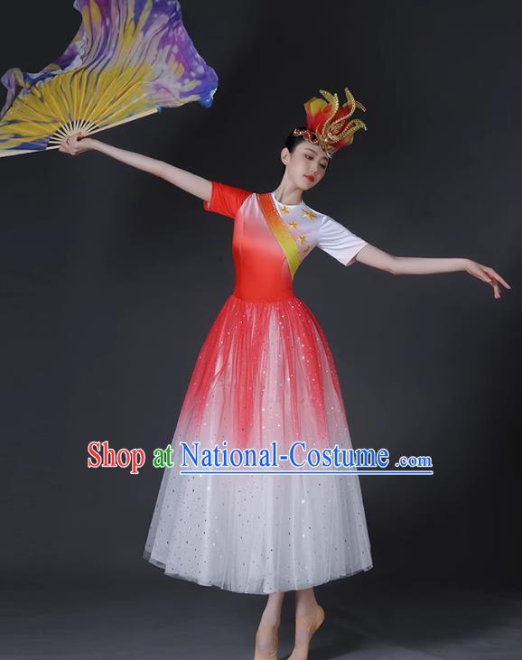 Opening Dance Big Swing Skirt Female Modern Dance Costume Chinese Chorus Dancer Performance Costume In The Lights