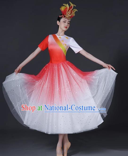 Opening Dance Big Swing Skirt Female Modern Dance Costume Chinese Chorus Dancer Performance Costume In The Lights