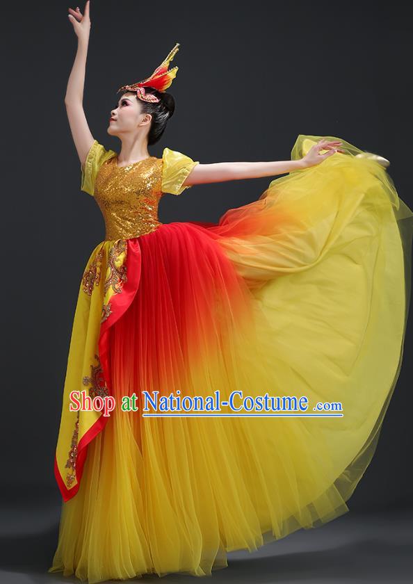 Opening Dance Big Swing Skirt Performance Costume Female Dancer Big Skirt Blessing Motherland Dance Costume Modern Long Skirt