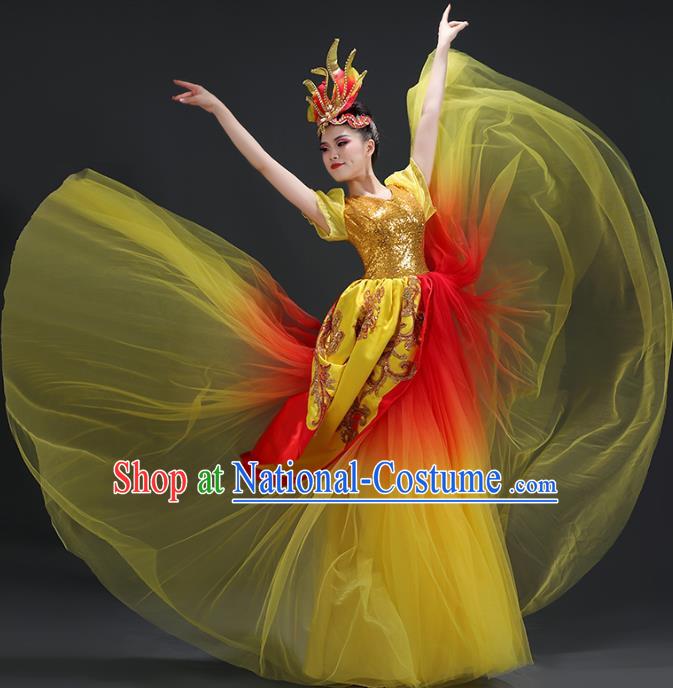 Opening Dance Big Swing Skirt Performance Costume Female Dancer Big Skirt Blessing Motherland Dance Costume Modern Long Skirt