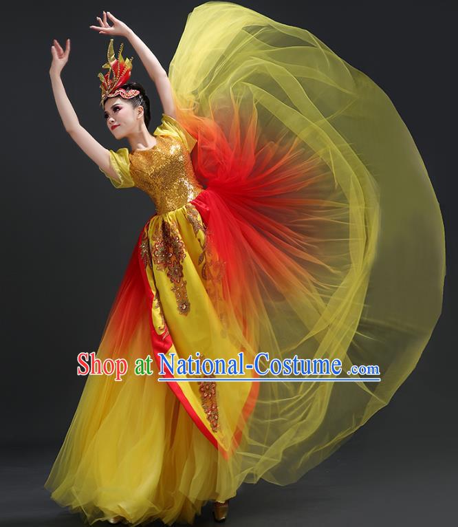 Opening Dance Big Swing Skirt Performance Costume Female Dancer Big Skirt Blessing Motherland Dance Costume Modern Long Skirt