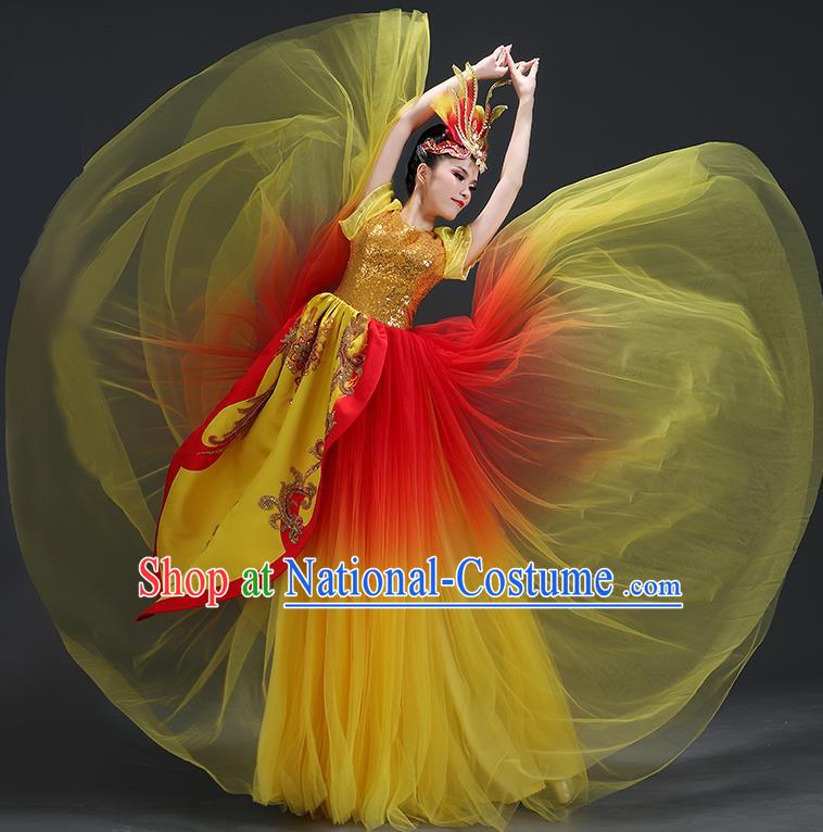 Opening Dance Big Swing Skirt Performance Costume Female Dancer Big Skirt Blessing Motherland Dance Costume Modern Long Skirt