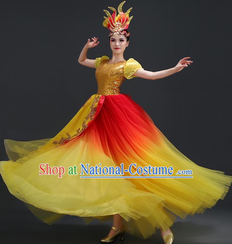 Opening Dance Big Swing Skirt Performance Costume Female Dancer Big Skirt Blessing Motherland Dance Costume Modern Long Skirt