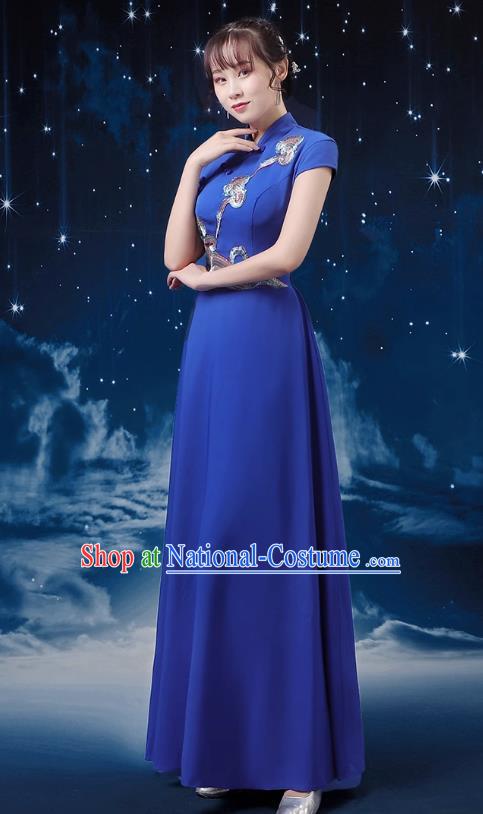 Sapphire Blue Choir Performance Clothing Women Long Skirt Conductor Dress Poetry Recitation Stage Performance Clothing