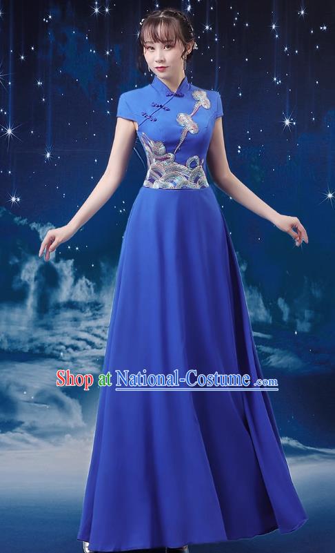 Sapphire Blue Choir Performance Clothing Women Long Skirt Conductor Dress Poetry Recitation Stage Performance Clothing