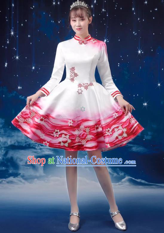 Red Modern Dance Costume Fashion Opening Dance Tutu Skirt Performance Costume Dancer Skirt Square Dance Costume Women Suit